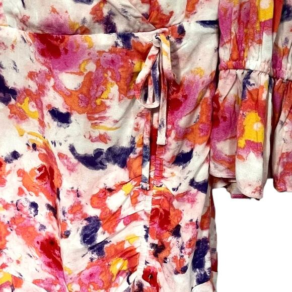 Betsey Johnson Dress Sunset Floral Wrap Pink Purple Ruffle Nwt $99 Sz 4 - Picture 13 of 15